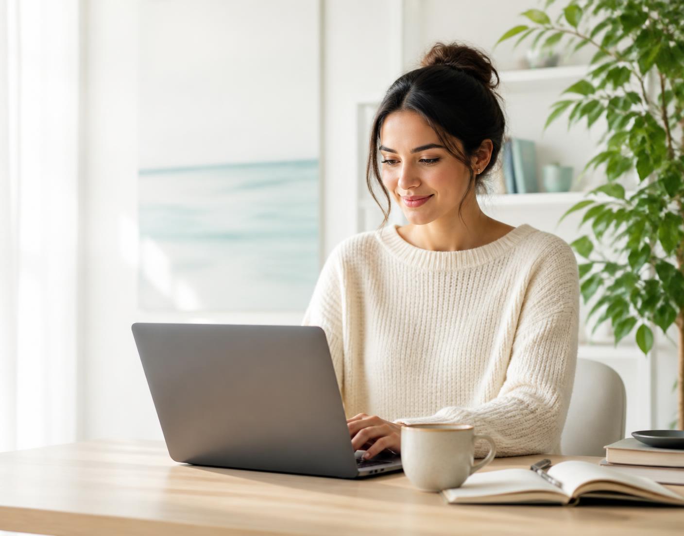 A virtual assistant supporting a property business from a bright home office